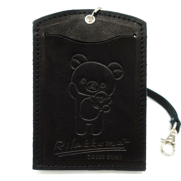 リラックマ リール付きパスケース(ブラック)