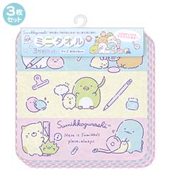 ミニタオル3枚セット（すみっコぐらし・ステーショナリー）